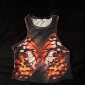 Orange and Red Graphic Sleeveless Crop Tank